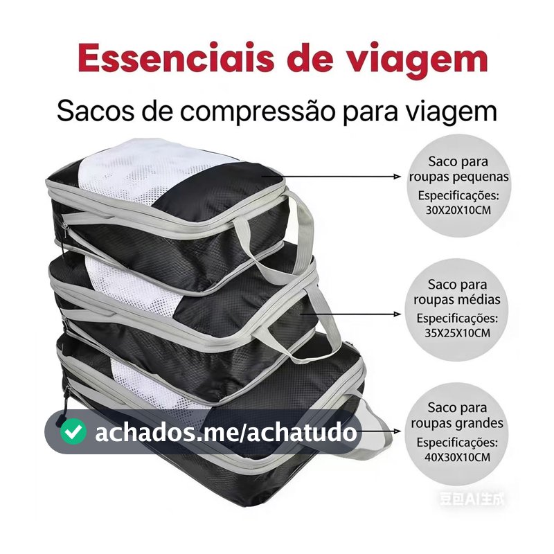 Bolsas De Compressão Para Organizadores De Embalagens 3peças Essenciais de arrumação para viagens e casa