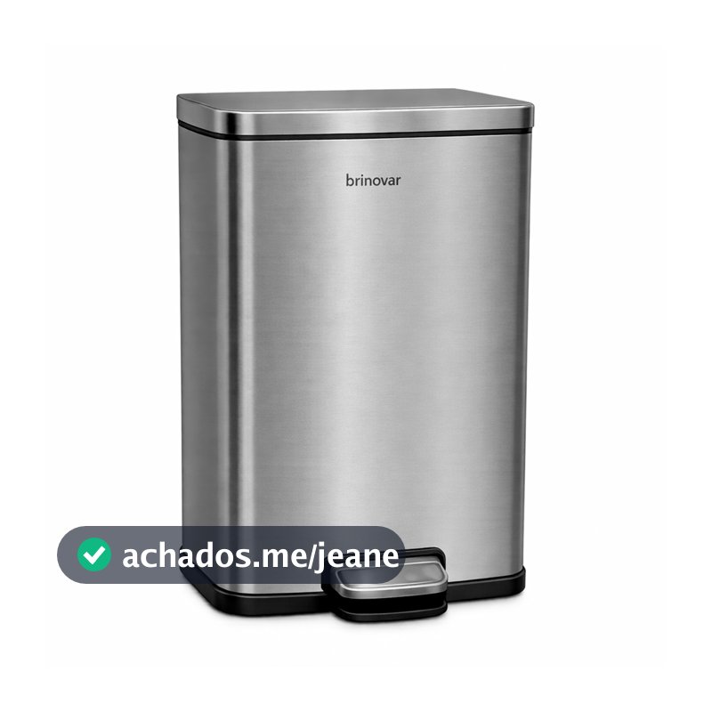 Lixeira Inox Retangular 12L C/ Pedal e Cesto Removível Fechamento Suave Cozinha e Banheiro Brinovar