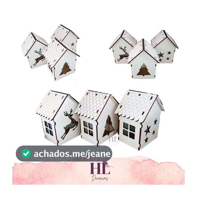 Trio Casinhas MONTADA Decoração de Natal  Casinhas Natalinas Brancas