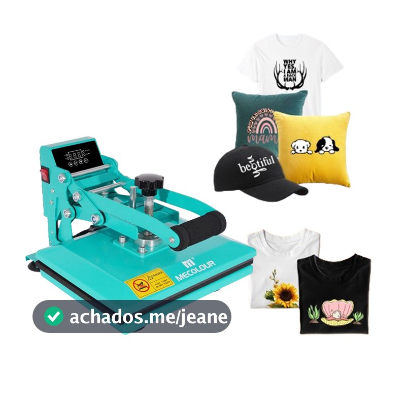 Prensa Térmica Plana A4 23x30cm para Sublimação e Transfer em Camisetas Ciano/Rosa e Branco Mecolour