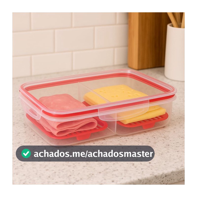 Porta frios hermético duplo presunto e queijo com fundo removível para conservar os alimentos e organizar a geladeira