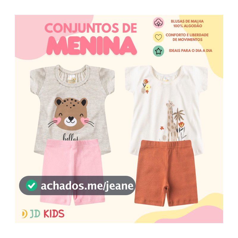 Conjunto Feminino de Malha Para Meninas Estampa de Urso com Bermuda Ciclista