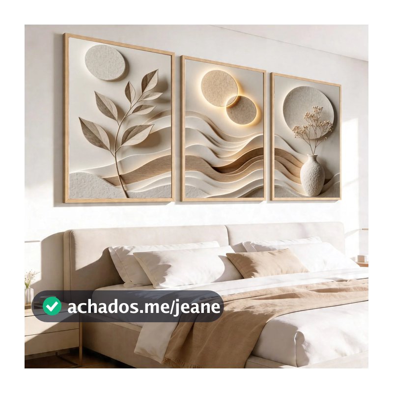 Trio De Quadros Decorativos Textura 3d Abstrato Sala Moderna