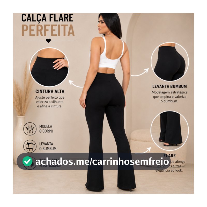 Calça Flare Feminina Inverno Suplex Premium Cintura Alta Confortável levanta bumbum Zero Transparência