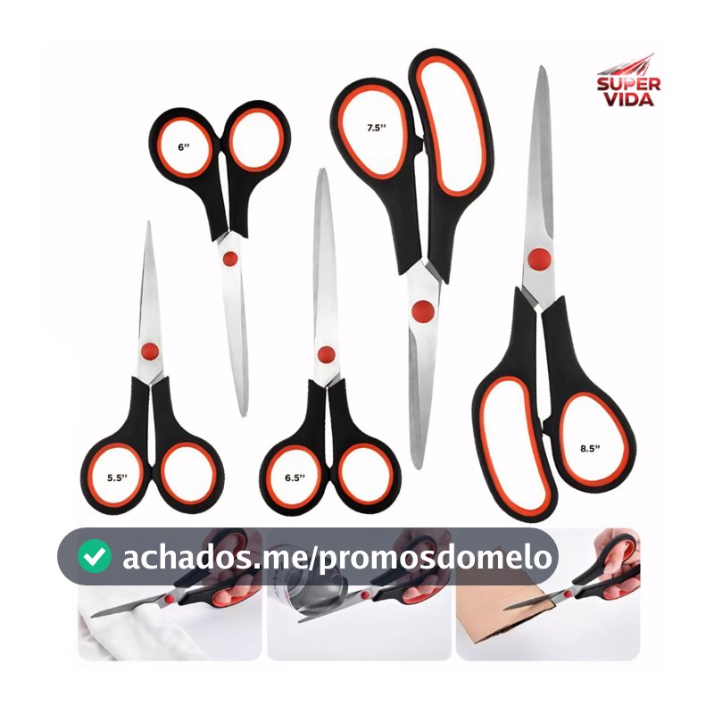 Kit de Tesouras 5 Peças Luatek LWJ-109 5.5 a 8.5" para Casa, Escritório e Costura
