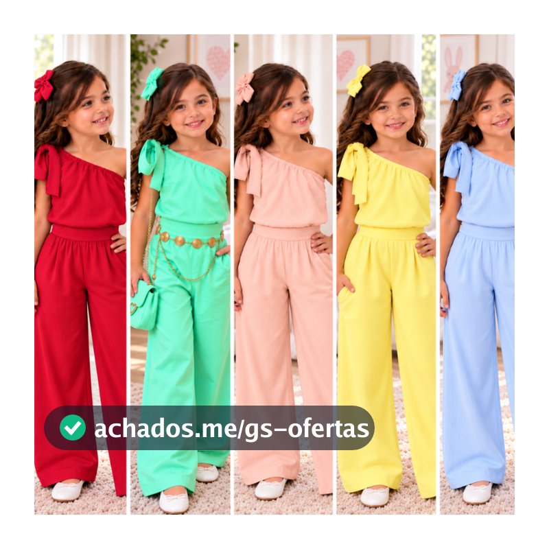 Conjunto Infantil Juvenil Menina Blusa Um Ombro + Calça Pantalona Festa Elegante 4 ao 14
