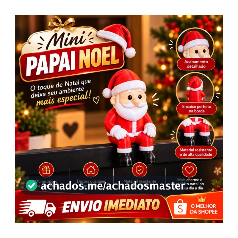 Mini Papai Noel Sentado 4 cm Enfeite de Natal Decoração Prateleira Mesa Presente