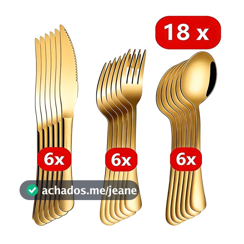 18 Peças Talheres Ouro De Aço Inox Garfo Colher Faca Colher De Mesa