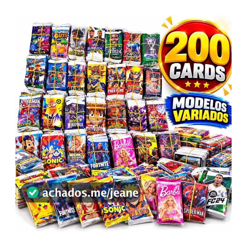 Kit 200 Cards Figurinhas Com 50 Pacotinhos Modelo Variado Para Bater Bafo Trocar Cartas