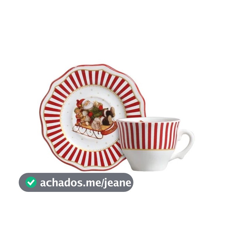 Xícara com Pires Filete Christmas Charm 100ml Cerâmica