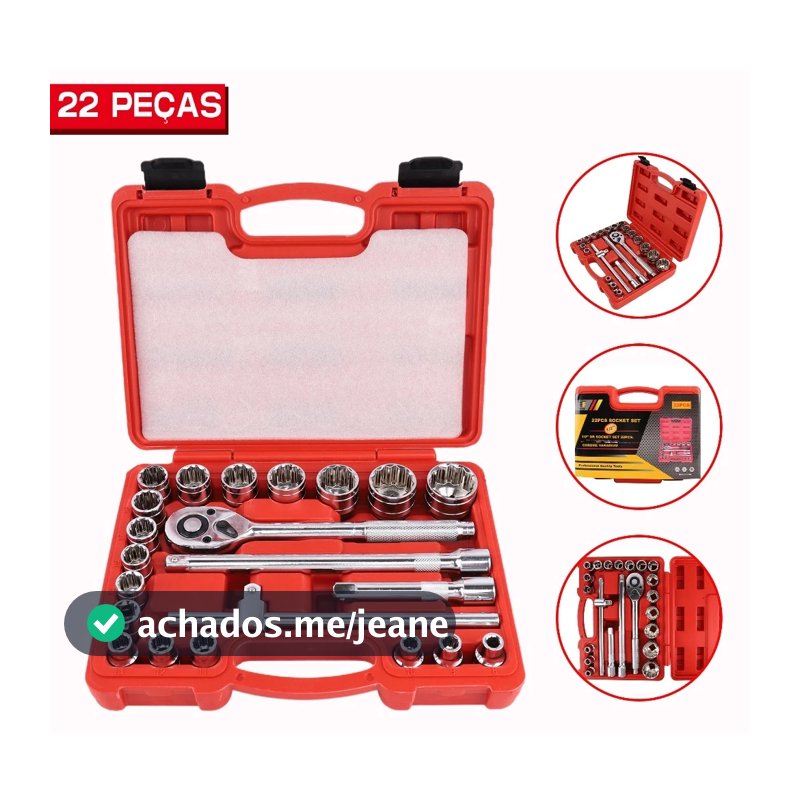 Kit Jogo de Soquetes Estriados 8 A 32mm 22 Pçs 1/2 Chave Catraca Reversível Originial Profissional