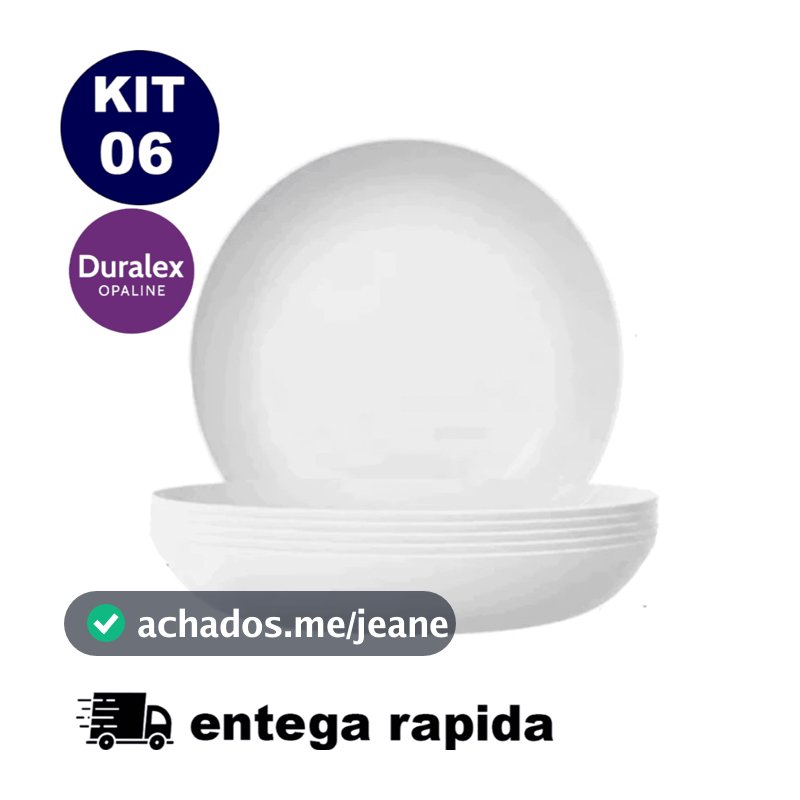Kit 6 Pratos Fundos de Vidro Branco Duralex Opaline Blanc 22cm Almoço Jantar Restaurante