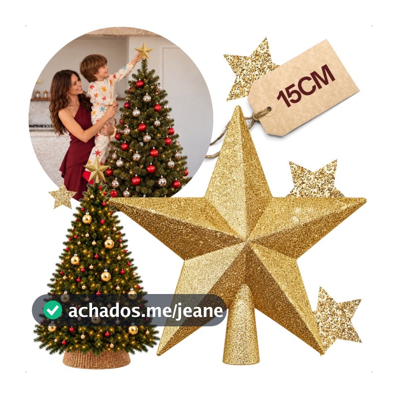Estrela Brilhante de Glitter Ponteira Árvore De Natal 15 Cm