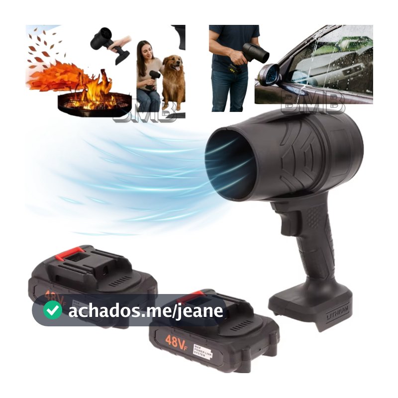 Soprador Turbo Portátil USB Recarregável 2 Baterias Bivolt forte 48V