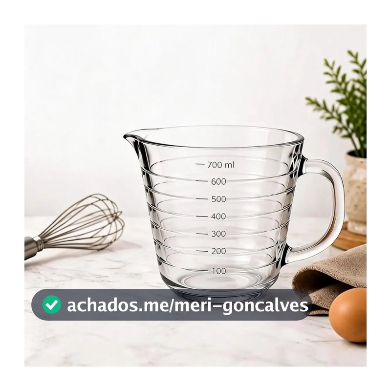 Jarra Medidora Lyor de Vidro com Marcação Incolor 700ml para Cozinha Receitas Culinária Mesa Posta Decoração Prática Chá