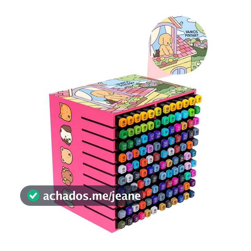 Suporte Organizador 120 Canetinhas Touch Decorada- Azul ou Rosa - Vai MONTADA