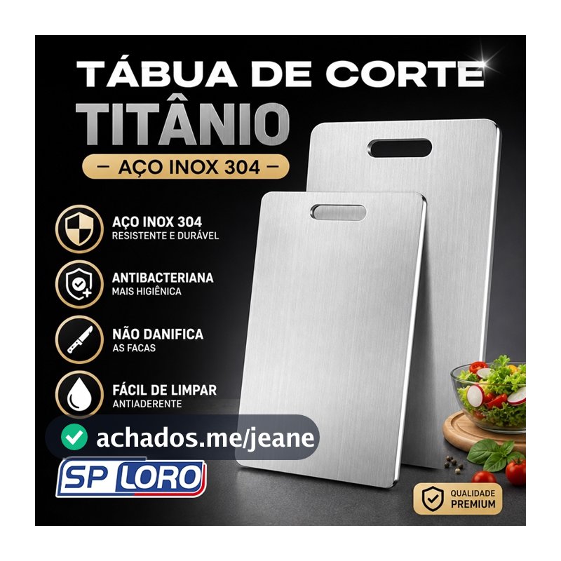 Tábua de Corte 46cm x 30cm Grande Aço Inoxidável 304 ntibacteriana Antimofo para Cozinha CB