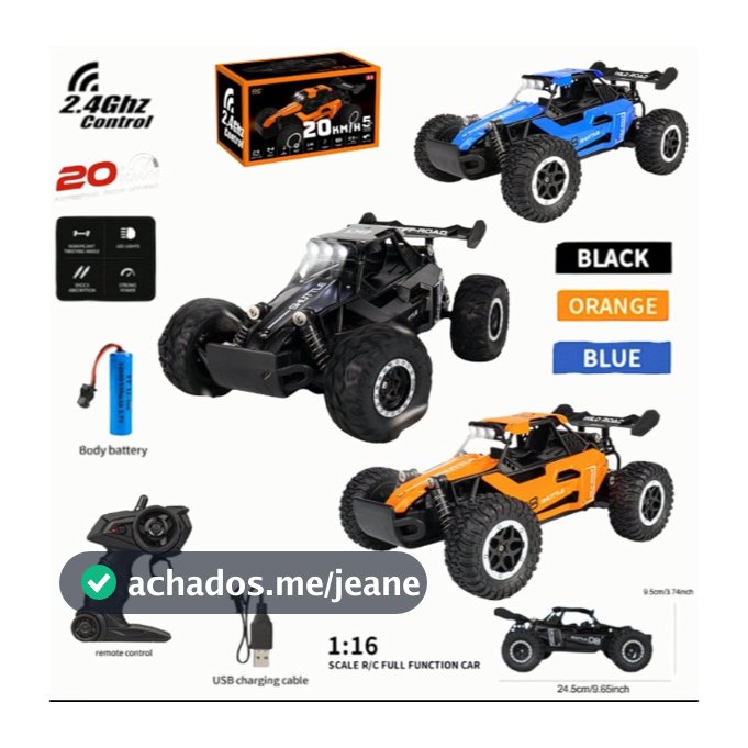 Carrinho Controle Remoto Trilha Recarregável Brinquedo Jeep Off-road Escala 1:16 Pneus Borrachudo