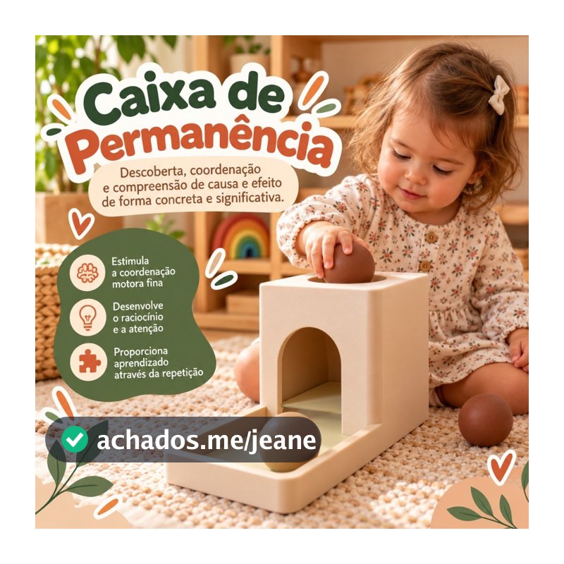Caixa de Permanência Montessori com 3 Bolas – Brinquedo Educativo Coordenação Motora Recurso Pedagógico
