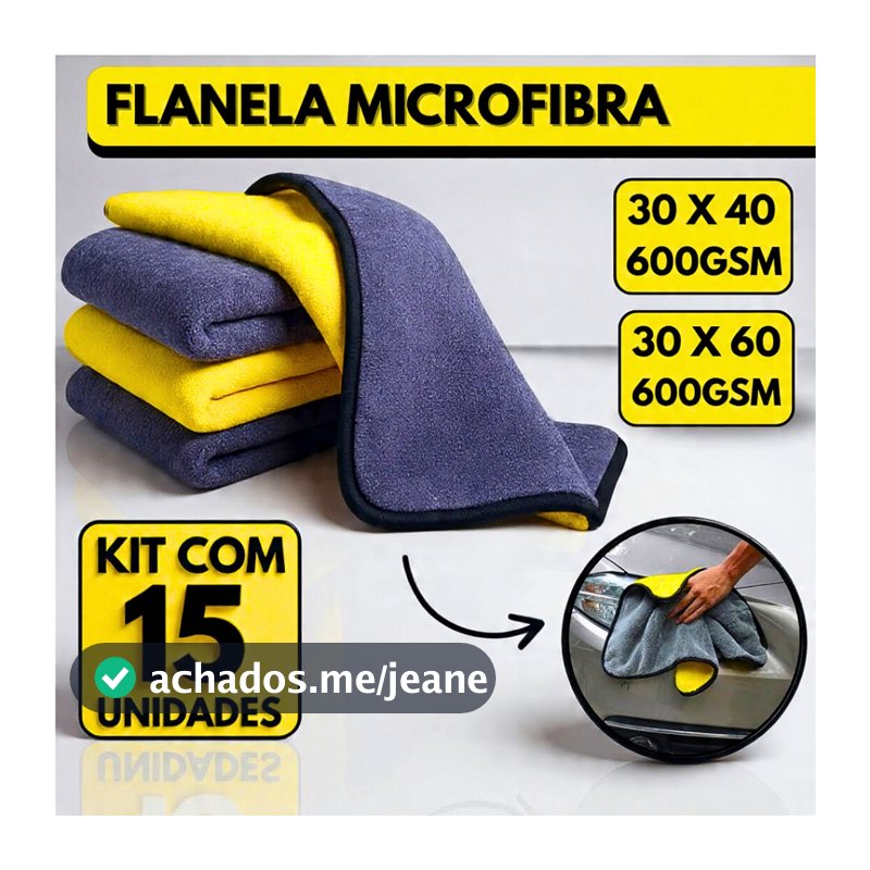 Kit 15 Pano Flanela Microfibra Automotiva 600GSM Premium Para Lavagem polimento de Carro