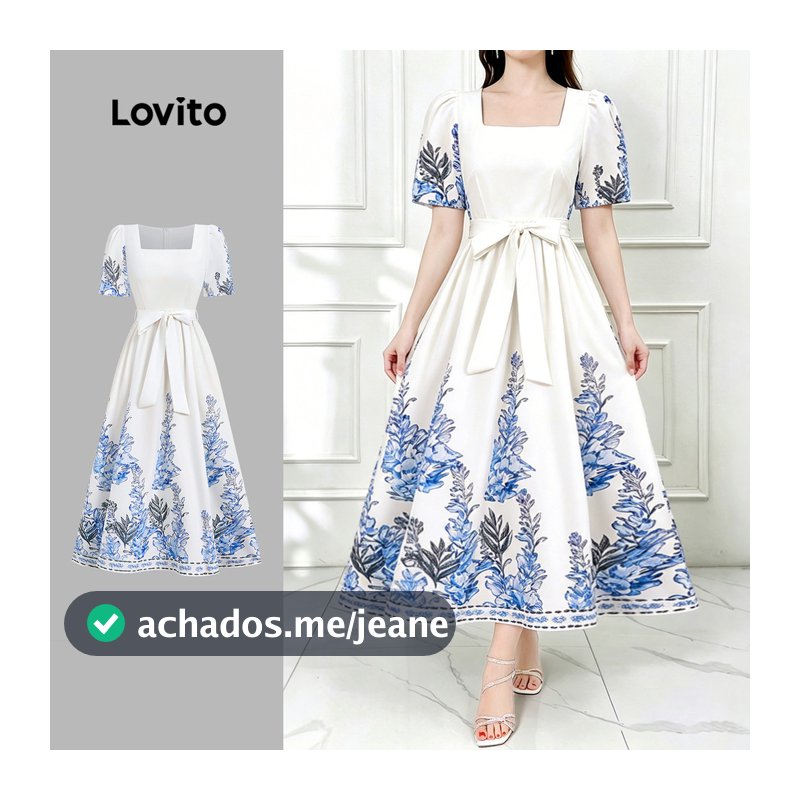 Lovito Padrão de Vestido Boho com Zíper e Cinto para Primavera/verão feminino LBL37060