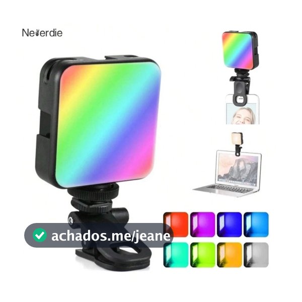 Mini Luz de Preenchimento LED RGB + Branco | Painel Portátil para Fotografia, Vídeo e Gravação de Celular