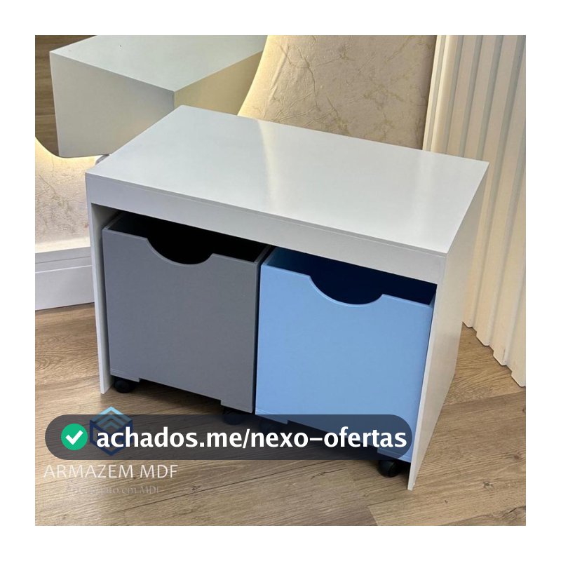 Organizador de Brinquedos Bancada Infantil 2 Gavetas Com Rodinhas em MDF