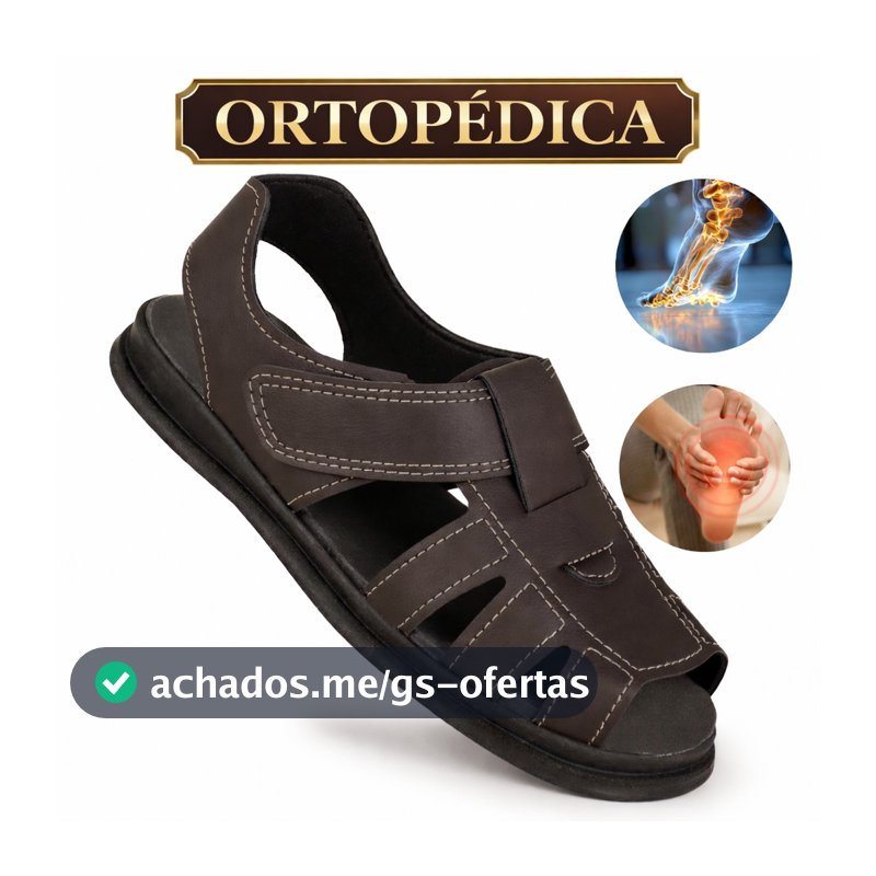 Sandalia Masculina de Couro Legitimo Ortopedicade couro sintetico sola anti stress anti derrapante
