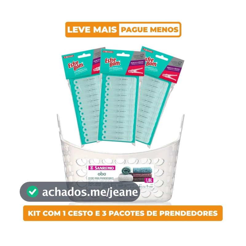 Kit 36 Prendedores Pregadores De Roupa e Cesto Transparentes EsfreBom