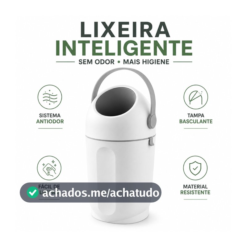 Lixeira Inteligente Antiodor Fralda Lixo Magico Branca Cozinha Banheiro 12L