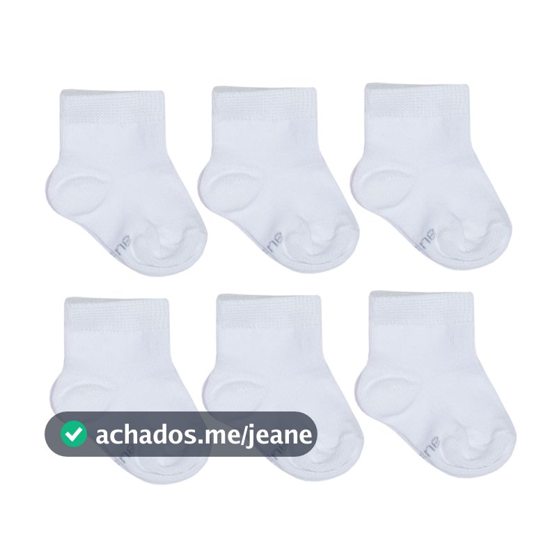 6 Pares de Meias para Bebê Menino e Menina Branca Algodão de 0 a 12 meses