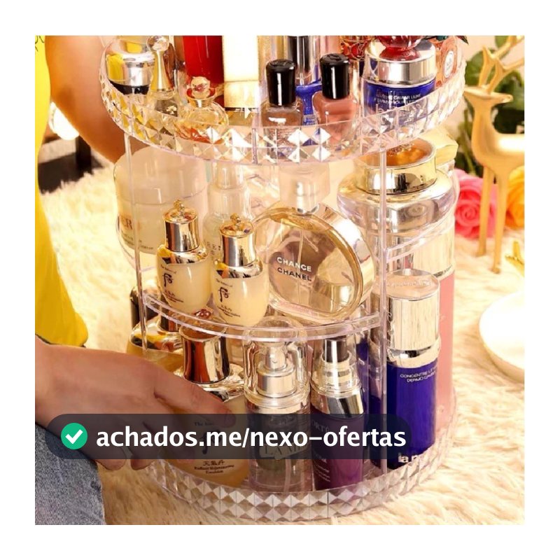 Organizador De Maquiagem Acrílico Diamantado Giratório 360º Suporte Para Cosméticos Perfumes - Tamanho 24.5cm21.6cm