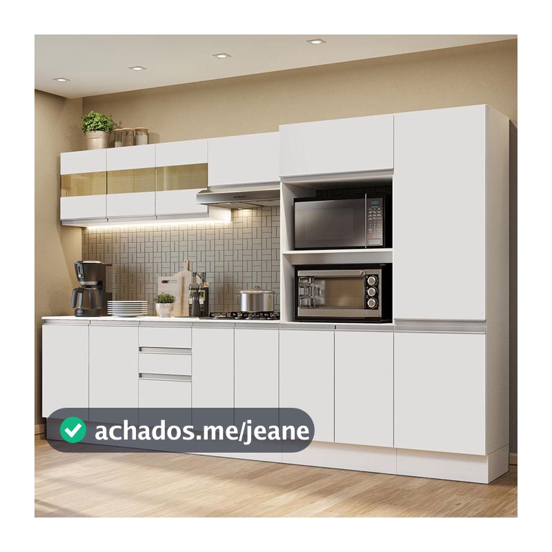 Armário de Cozinha Completa 100% MDF 300cm Frentes Smart Madesa 02