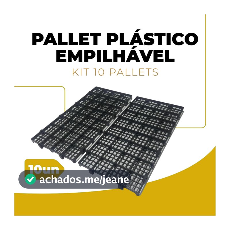 Kit 10 Peças Palete Estrado Piso Plástico Reforçado Preto 2,5x25x50 Cm