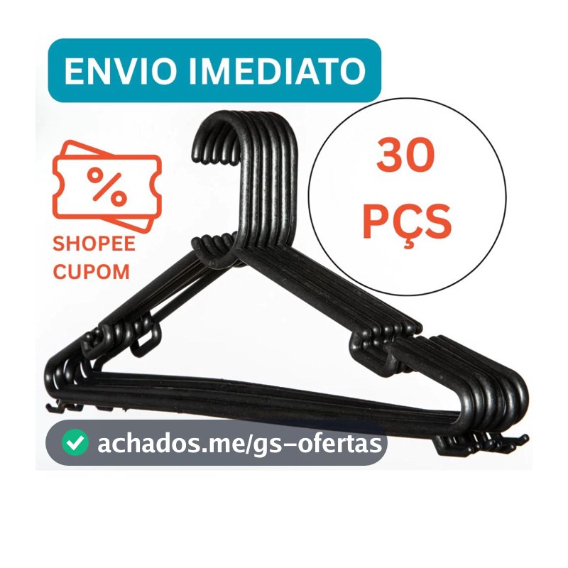 30 Cabide Adulto Preto Reforçado Organizar Roupas