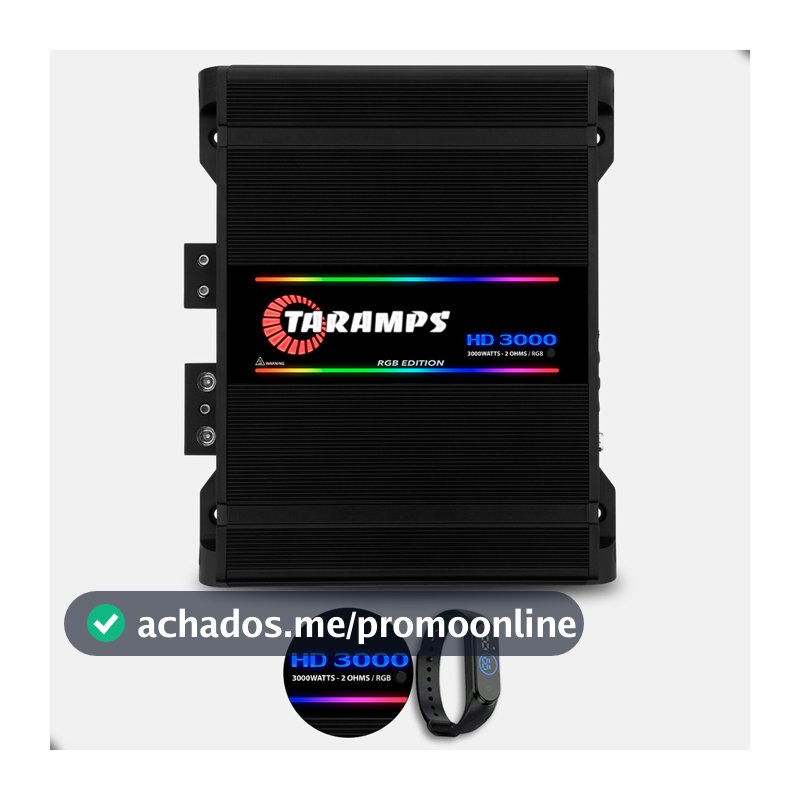 Módulo Taramps HD 3000 RGB Preto 1 Canal 2 Ohms 3000W RMS Som Automotivo Compacto Potente Para Alto-Falante Subgrave