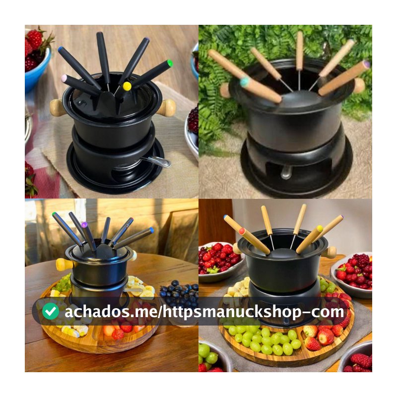 Conjunto Aparelho De Fondue Panela Carne Queijo Chocolate Serve 6 Pessoas Com Opção  Madeira Petisqueira