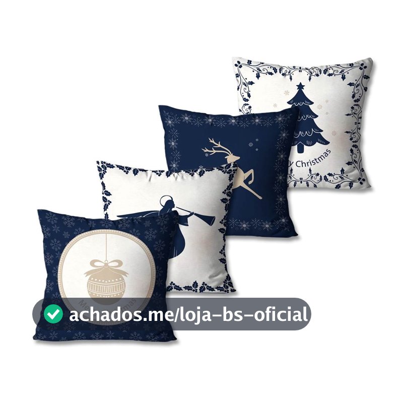 Kit com 4 Capas de Almofadas Decorativas Natal Azul e Branco  Único