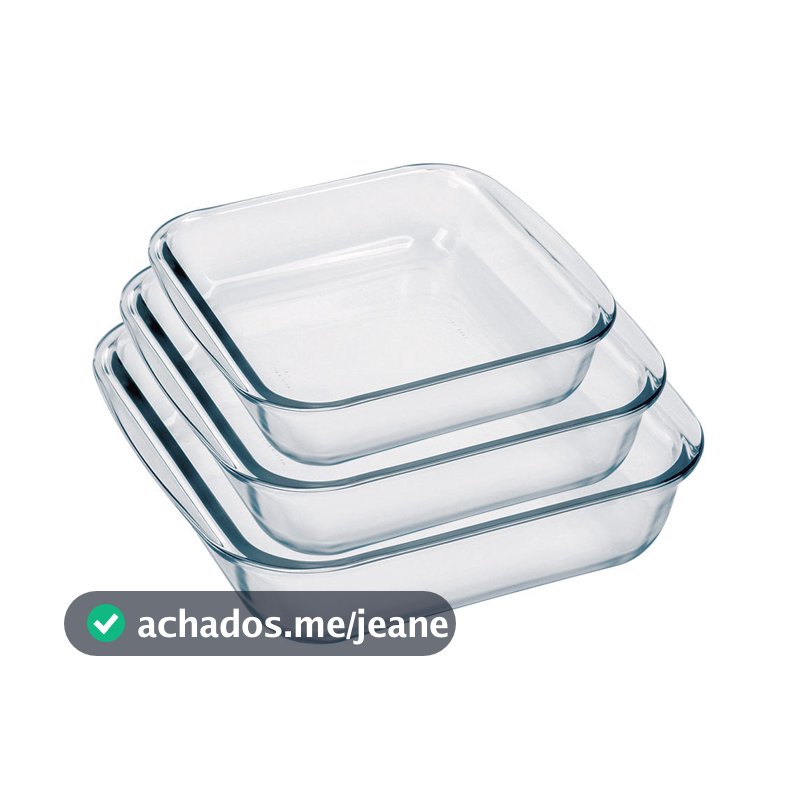 Conjunto de Assadeiras Quadradas Nadir Sempre em Vidro 3 Peças