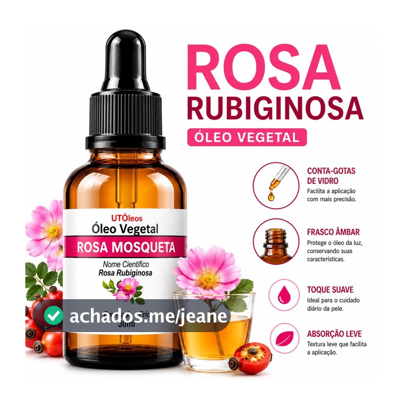 Óleo de Rosa Mosqueta Rubiginosa 100% Puro Rico em Vitaminas Hidratação Profunda Rosto e Corpo 30ml