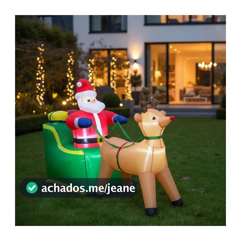 Papai Noel Treno C/Rena Inflavel Enfeite Decoracao Natalina