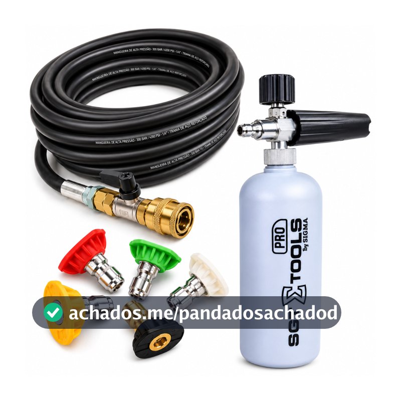 Kit Mangueira com registro engate rápido bicos coloridos e Snow Foam compatível lavadoras Wap