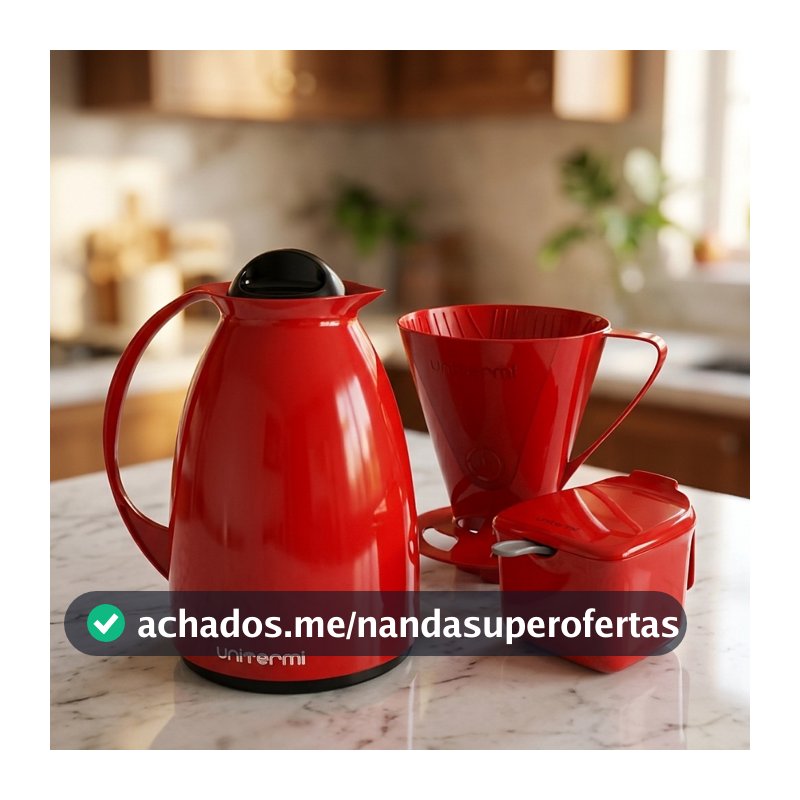 Kit Café Garrafa Térmica 650ml Unitermi Prático Suporte para Filtro Açucareiro com Colher Cantinho Cozinha Presente