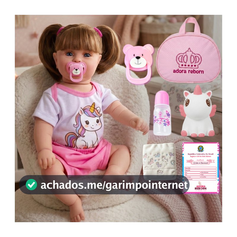 Boneca Bebê Reborn Unicórnio Menina Original Realista de Silicone Pode Dar Banho Com Bolsa Maternidade