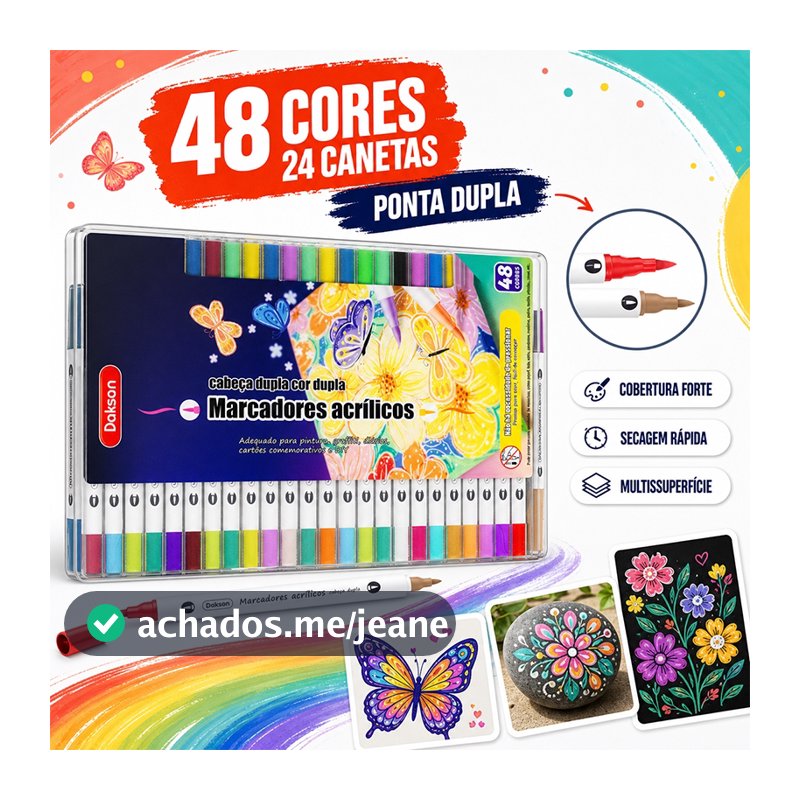 Kit Marcadores de Acrílico 24/48/72 Cores com Caneta Branca à Prova d'Água Frete Grátis Promoção