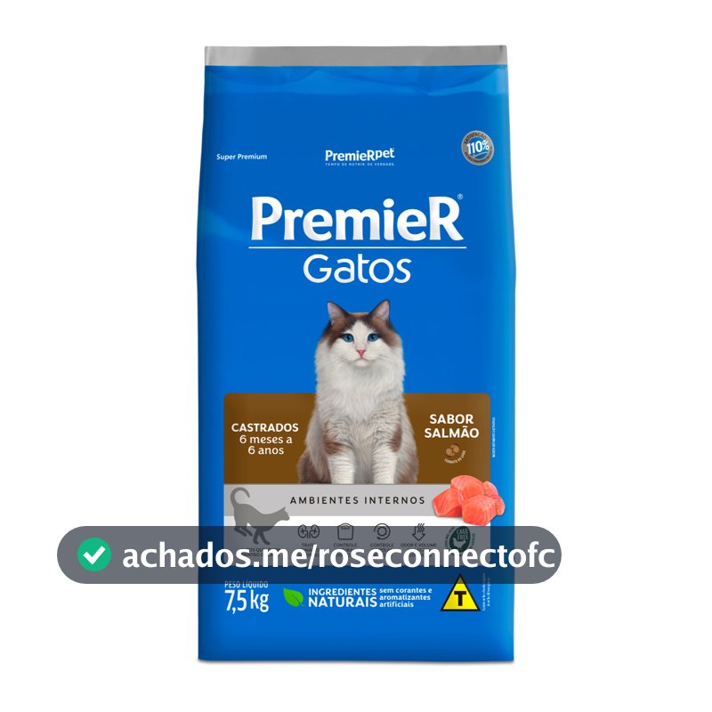 Ração Premier Gatos Castrados de 6 Meses á 6 Anos Salmão 7,5kg