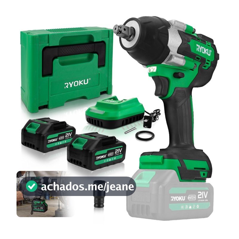 Chave De Impacto 700 Nm Brushless 2 Baterias 21v RYOKU Com Maleta portátil