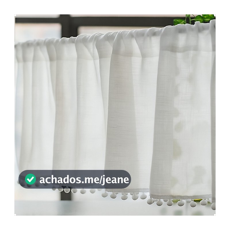 Cortina De Cozinha Bandô Linho Estilo Europeu com Pompom Bolinhas Estilo Boho Cottage