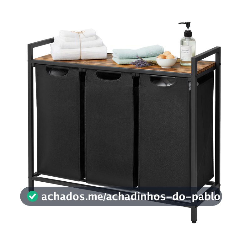 SONGMICS Cesto de roupa suja triplo com sacos removíveis, prateleira metálica, 3×40L, Branco Creme e Branco Nuvem