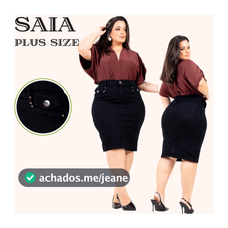Saia Plus Size PREMIUM  Evangelica Jeans Na Cor Preta Amaciada Do 46 ao 54
